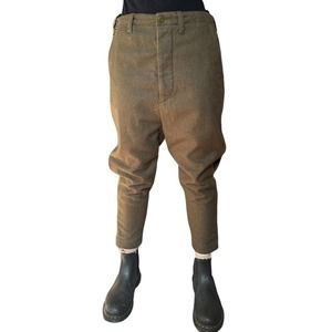 RARE NLST Army Green Wool Drop Crotch Baggy Pants 26 Small Archival